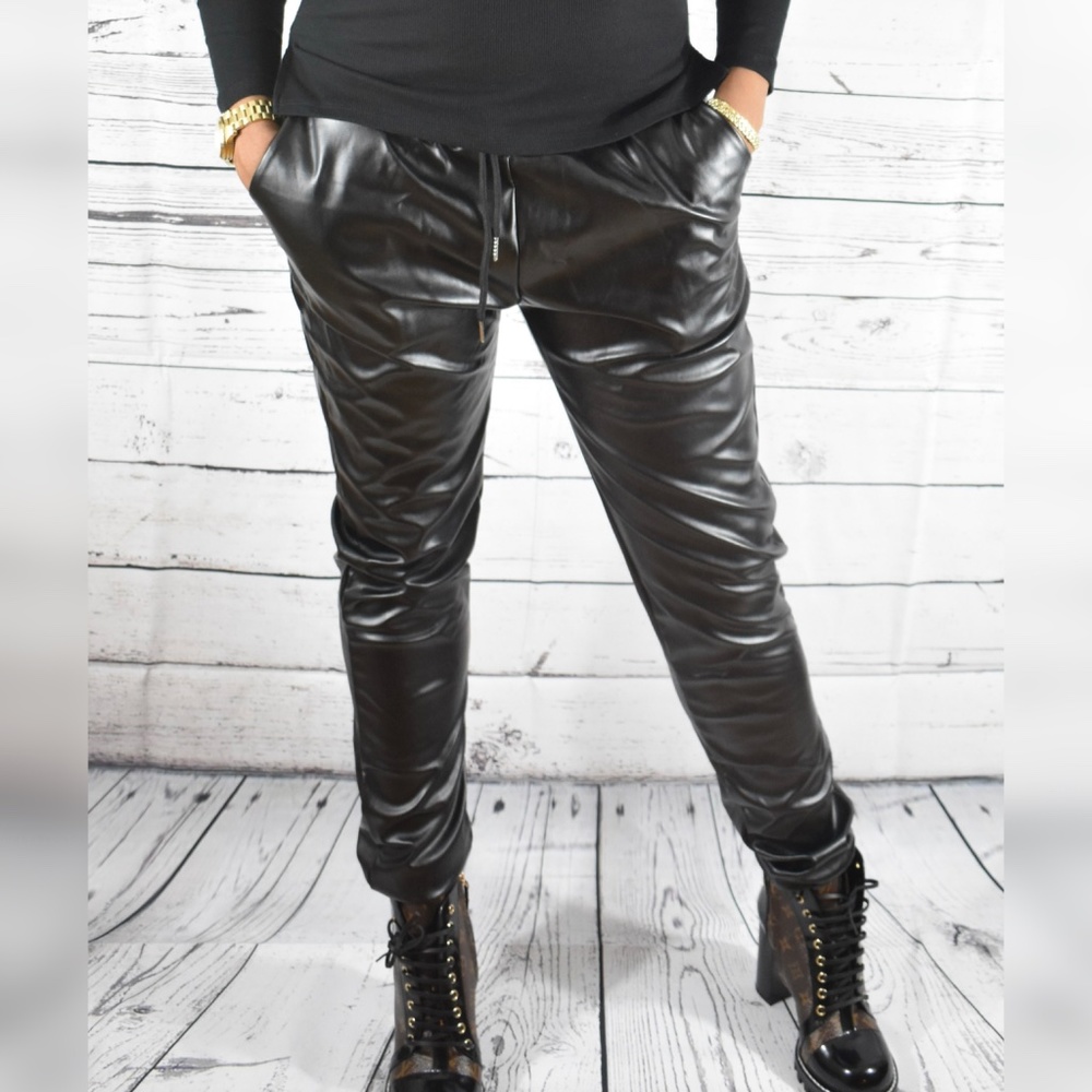 Faux leather jogger pants